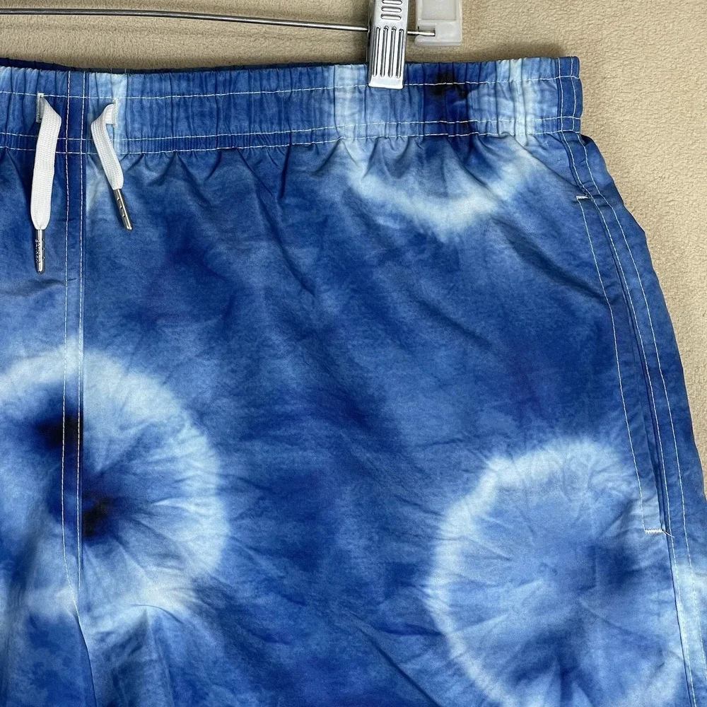 Bather Shorts Mens XL Blue Ne-Maki‎ Shibori Swim Trunk Lined Elastic Waist
